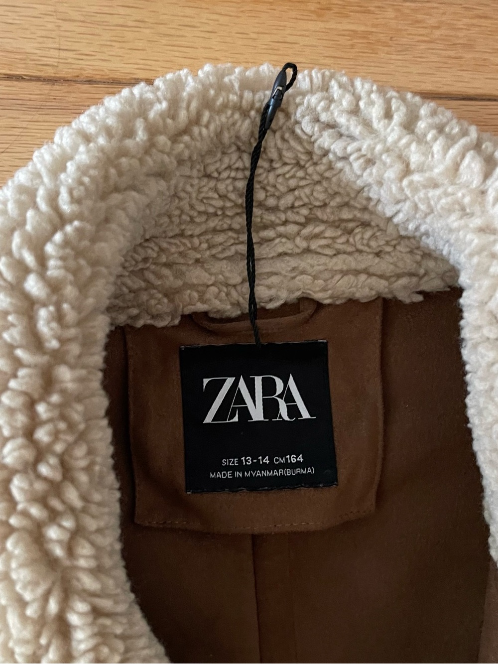 ZARA Cream Sherpa-Trim Coat with Brown Lining